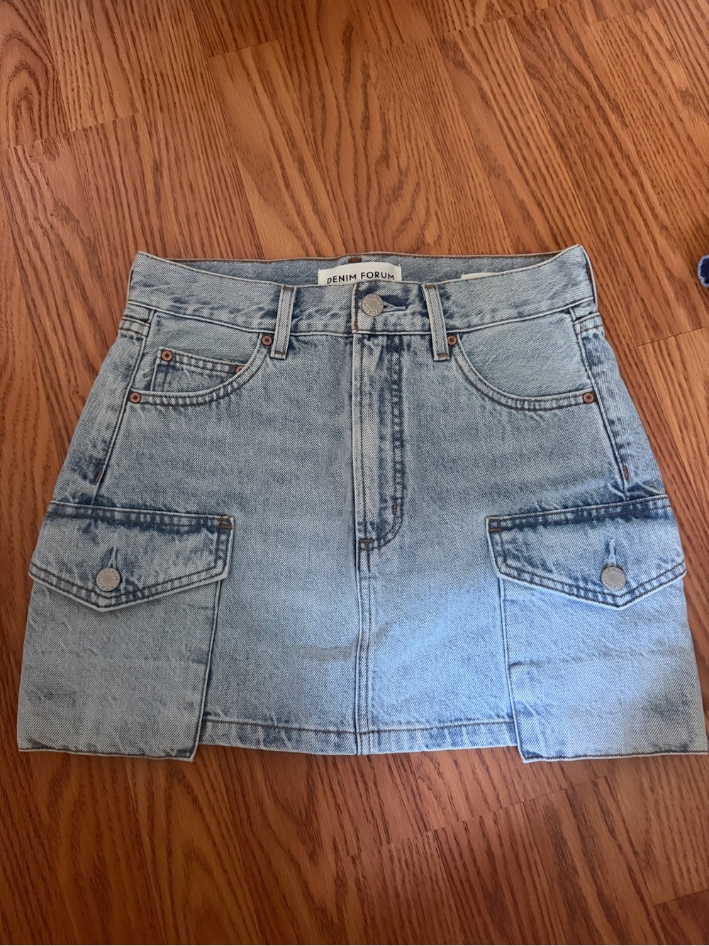 Denim Forum Light Blue Cargo Pocket Denim Mini Skirt